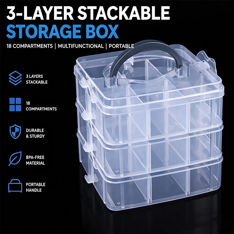 

Stackable 3-Tier Plastic Storage Box Adjustable Compartment Toy Container Clear Jewelry Sundries Organizer Home Storage Supplies 1PCS