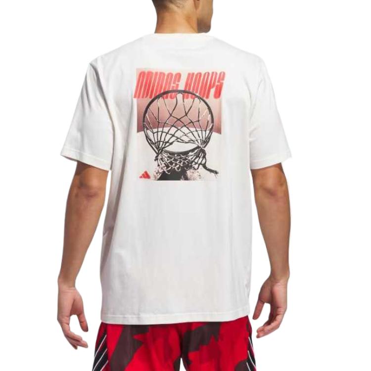 adidas Hoops Graphic Tee Comfortable Letter Loose Short Sleeve Moisture Wicking T-Shirt Men Tops White JI7104