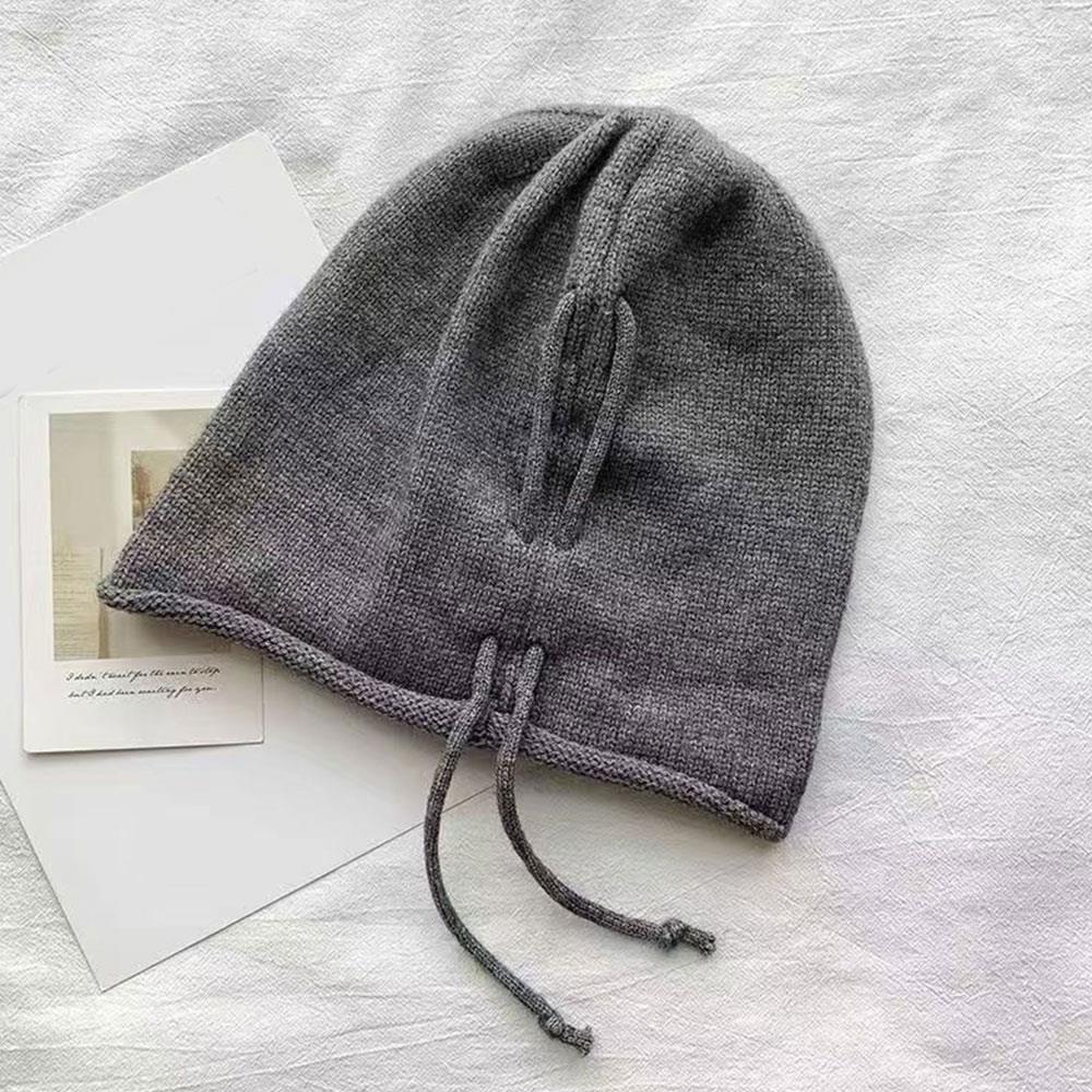 Fashion Women Knitted Baggy Beanie Hat Winter Warm Slouchy Knit Woolen Skullies Cap Outdoor Windproof Drawstring Pullover Hat
