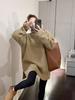 New solid color simple turtleneck hem slit thick pullover sweater for women, warm layered knit sweater