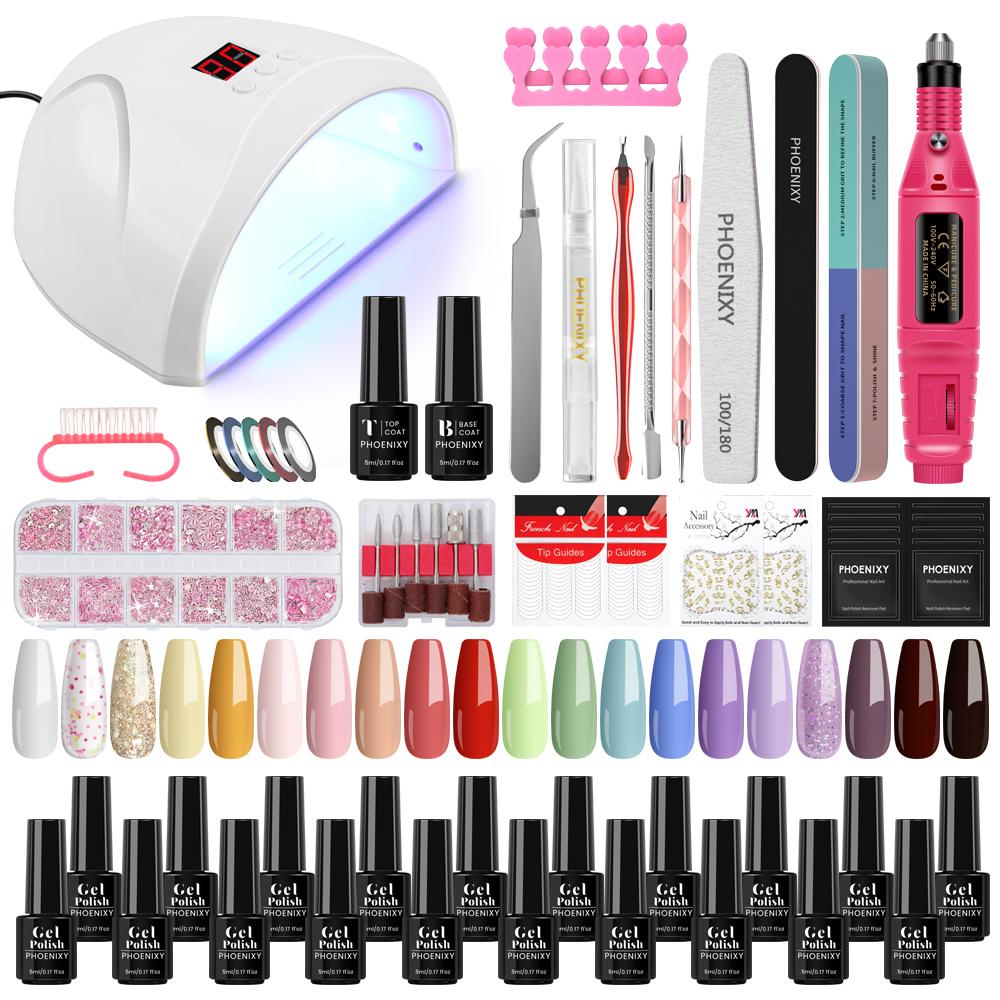PHOENIXY 36W Nail Dryer Manicure Set Kit with Gel Nail Polish Set and Nail Art Tools