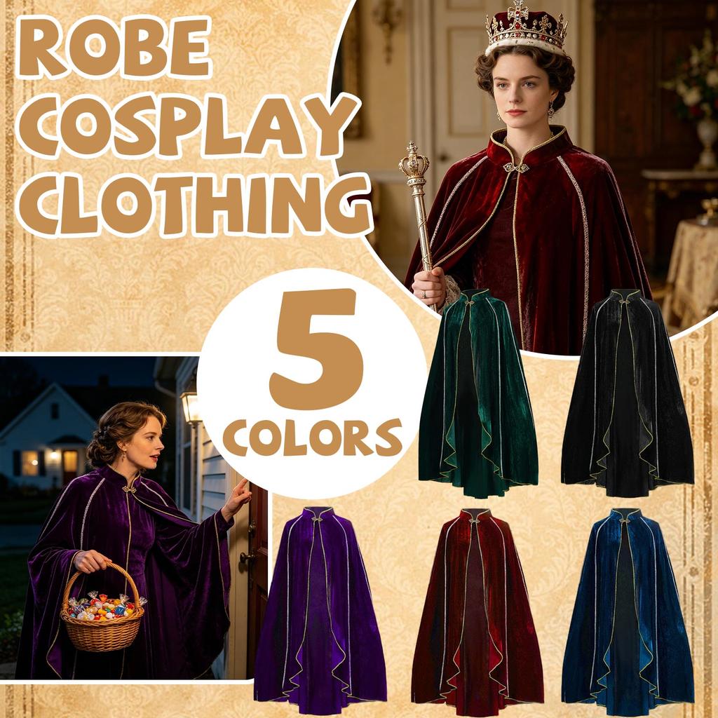 Halloween Costume Cape with Stand Collar Velvet Hooded Cloak for Party Performance