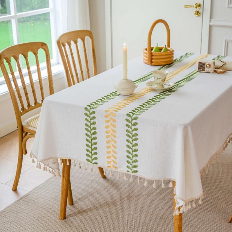 Waterproof Fabric Tablecloth Linen Blend Fresh Nordic Style Embroidered Rectangular Dining Table Coffee Cover