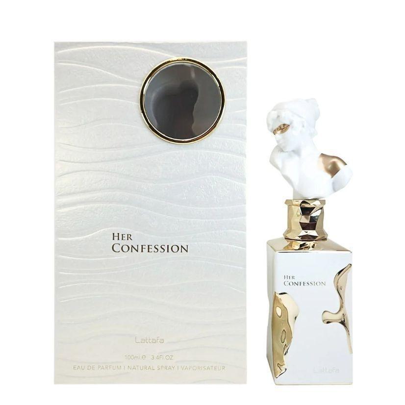 Lattafa Her Confession Parfém, Unisex Arabská Blízkovýchodní Vůně, Dlouhotrvající Dřevitě Květinová Vůně, 50ml méně