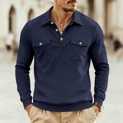 Automne et Hiver 2025 Nouvelle Mode POLO Manches Longues Décontracté Revers Tendance Poche Simple Couleur Unie Sweat