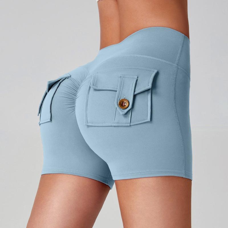 Dámské nákladní jógové šortky s vysokým pasem, design Broskvový zadek, kapsy, 3 body, Šortky na cvičení, Pocit nahoty, Vysoce elastické, Rychleschnoucí, Běžecké šortky