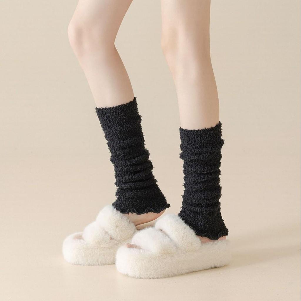 Koralowe getry z marszczeniem: Damskie nakolanniki Y2K jesienno-zimowe, pogrubione długie skarpety.