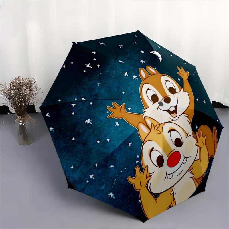 Disney Chip and Dale Fashion Manual Folding Umbrella - Reinforced Eight Ribs, Automatic Opening and Closing, Lightweight, Ssuitable For All