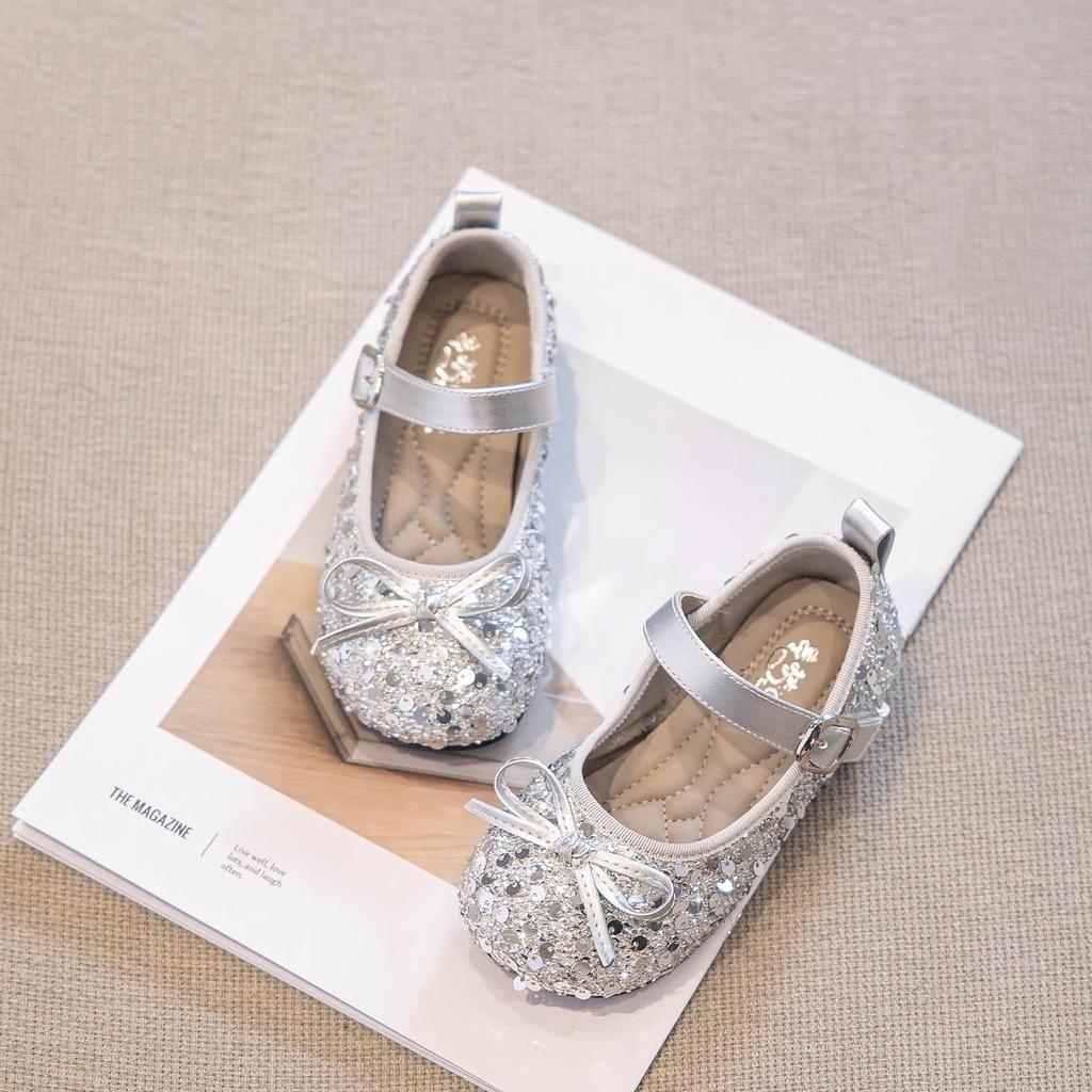 Girls princess shoes shining crystal shoes 2025 spring new children's shoes women's treasure Aisha leather shoes soft sole spring