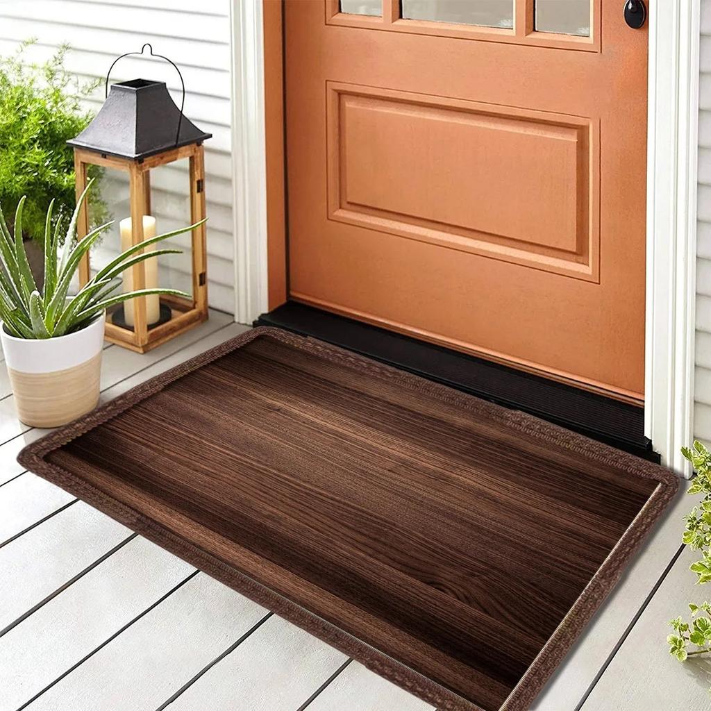 Wooden Welcome Entrance Doormat Washable Outdoor Indoor Carpet Rug for Home Decoration Floor Mat for Front Door Hallway Bathroom