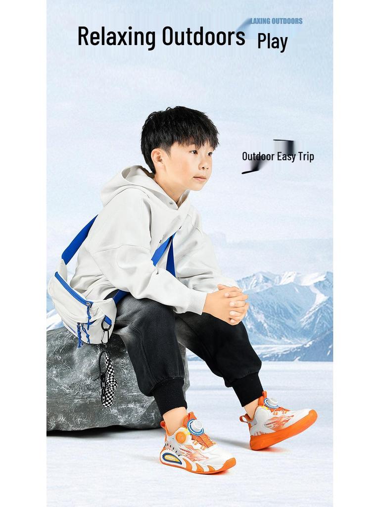 Babu Dou Boys' Double-Layer Cotton Winter Sports Shoes - 2025 Velvet-Lined Warm Sneakers for Middle and Large Children.