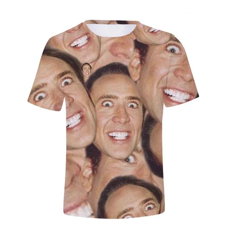 Maglietta Grafica Divertente con Faccia di Nicolas Cage per Uomo T-Shirt 3D Stampa Divertente T-Shirt Moda Streetwear Top Magliette Estive