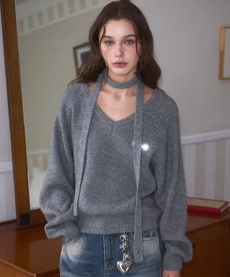 ROSEFRANTZ Tie & Vneck Knit [Gray]