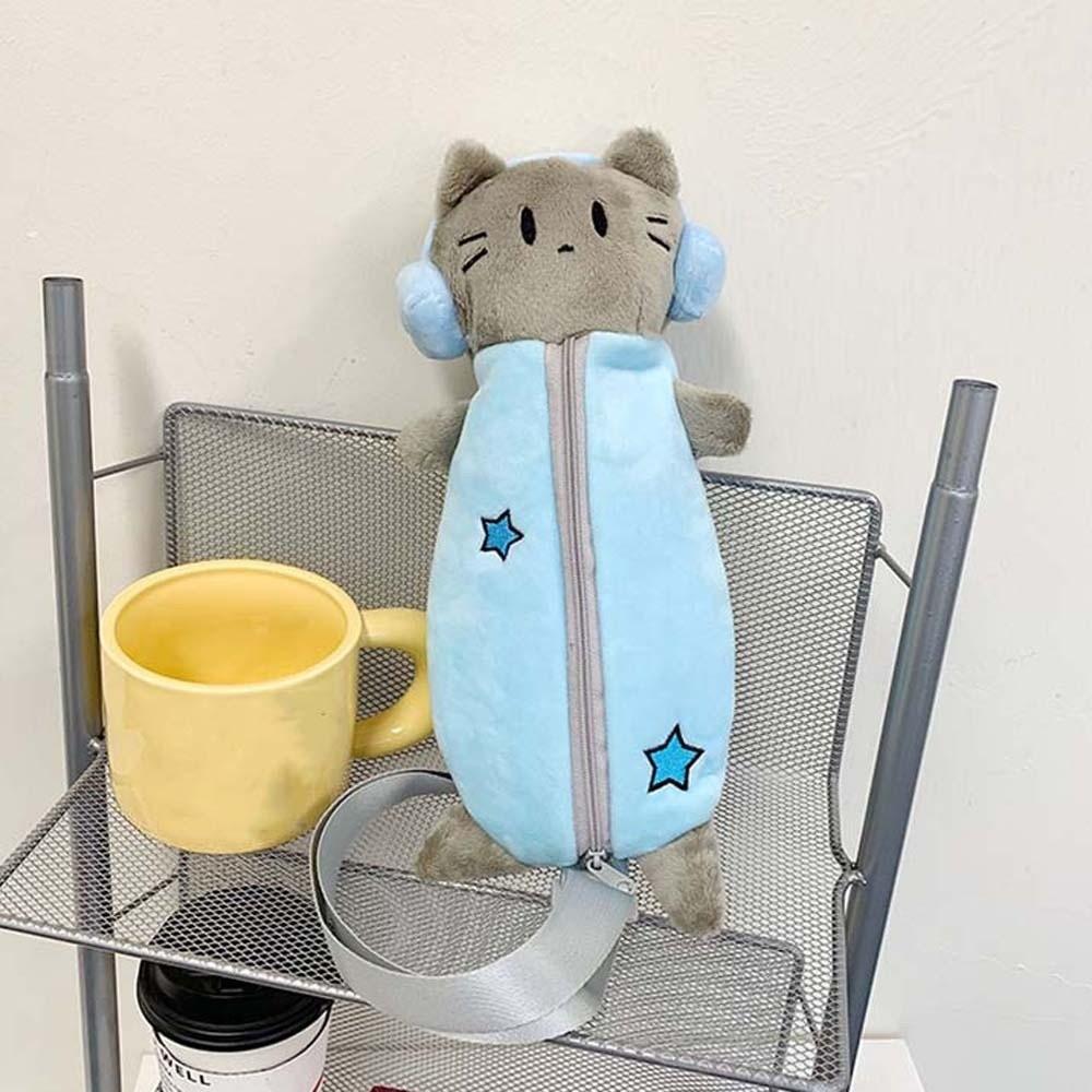 Sweet Cartoon Shoulder Bag Purse Plush Stationery Pouch Pen Bag Headset Cat Crossbody Bag Daily