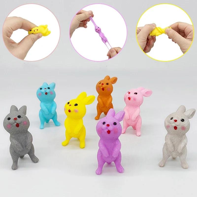 5/10PCS Happy Easter Rabbits Stretch Stress Relief Sensory Fidget Toys Easter Egg Hunt Party Favor Basket Stuffer Gifts