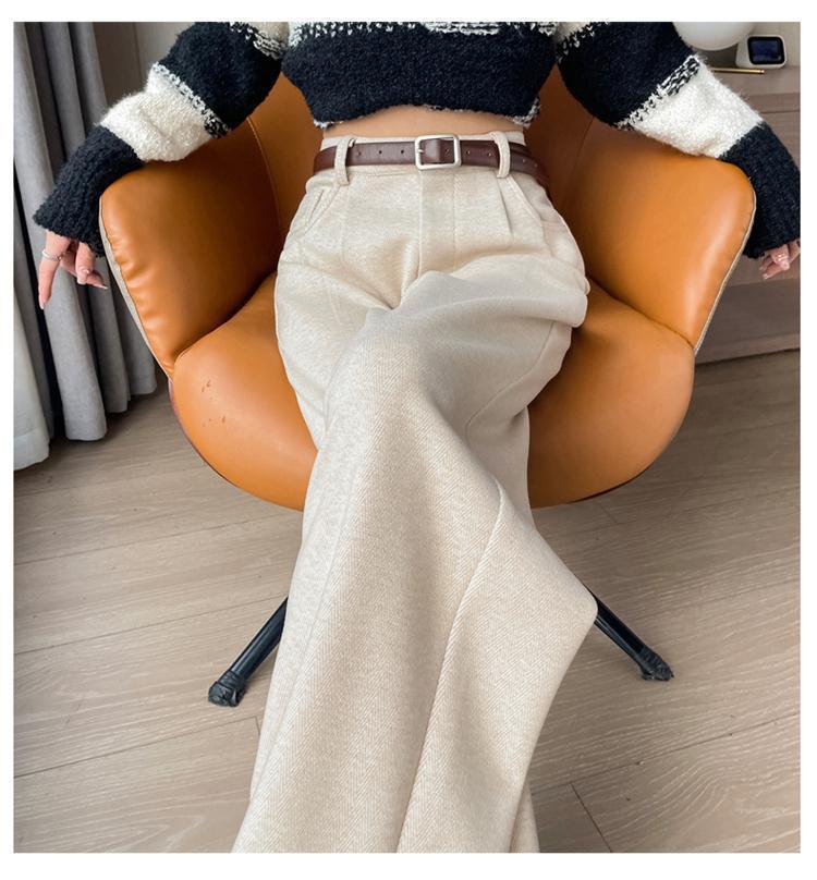 2025 Autumn/Winter High-Waisted Herringbone Wool Blend Wide-Leg Pants