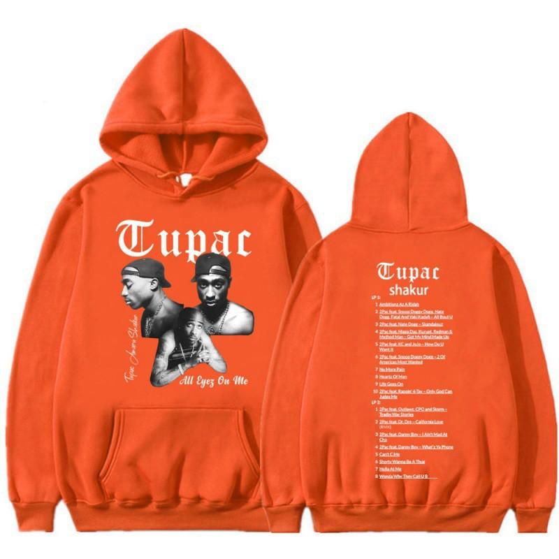 Hip Hop Hoodie With Tupac Graphic Print Ribbed Hem Unisex Streetwear Sweatshirt Men Women