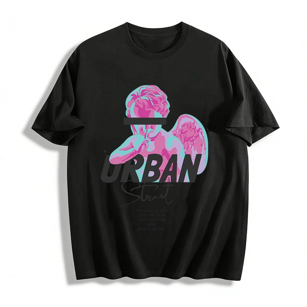 Urban Street Angel Print Tee Inspirational Quote Casual Top Pure cotton T-shirt XXS