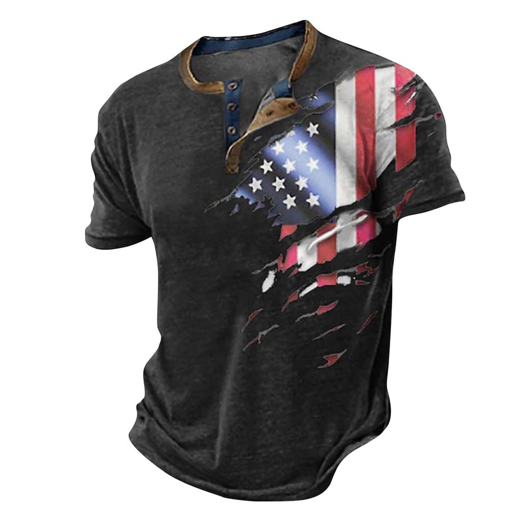Men's Summer Flag Printed Short Sleeve Tops Men's Casual Fashion Short Sleeve Shirts