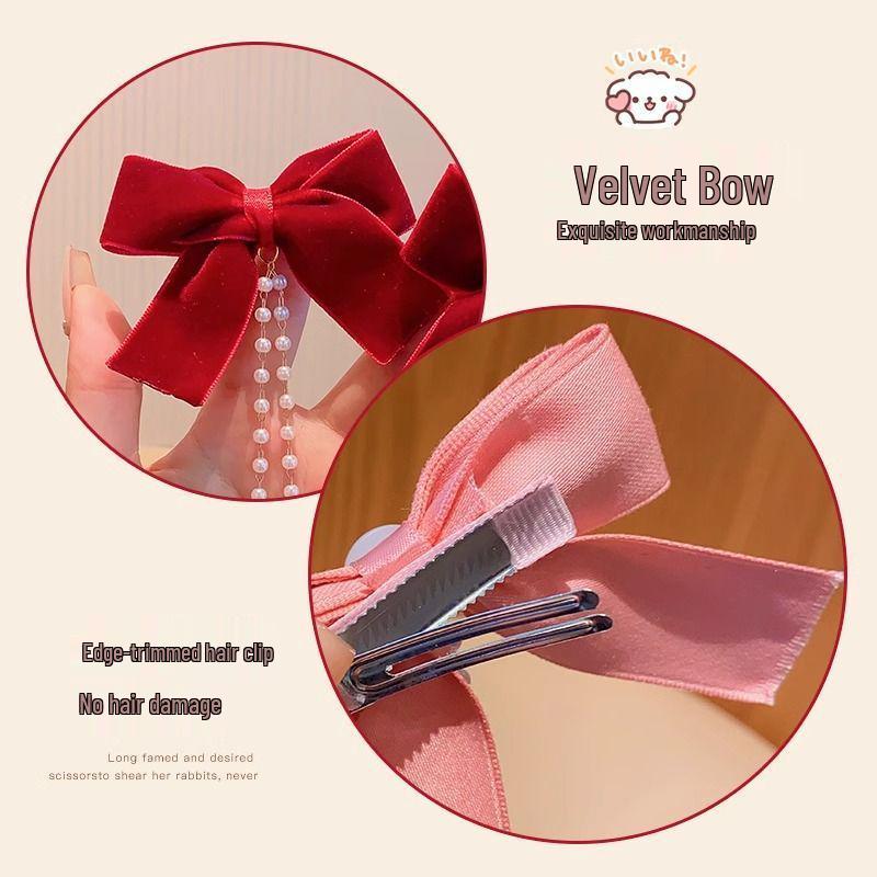 Girls' Red Bow Tassel Hair Clips for Chinese New Year, Autumn & Winter