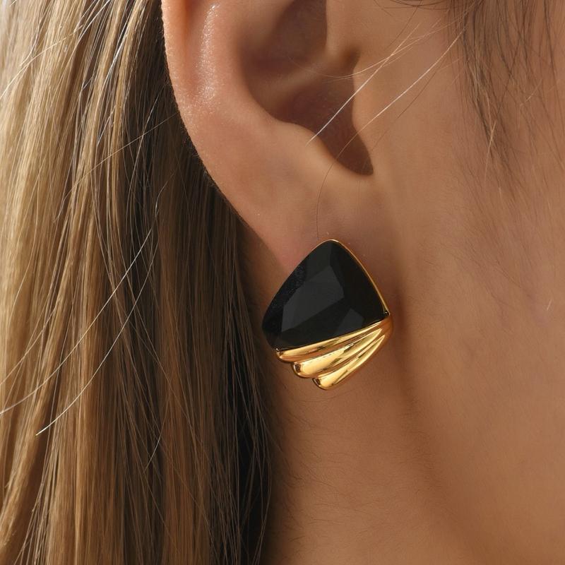 Fashionable Black Resin Spliced Diamond Earrings with A Trendy and High-end Feel, Personalized Earrings