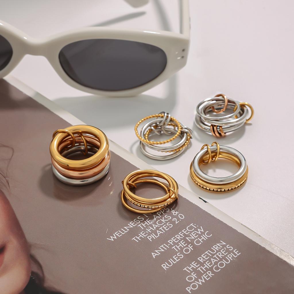 Yori Stainless Steel Links Stacked Rings Waterproof 2025 PVD Real Gold Plated Jewelry Bijoux Gift Wholesale