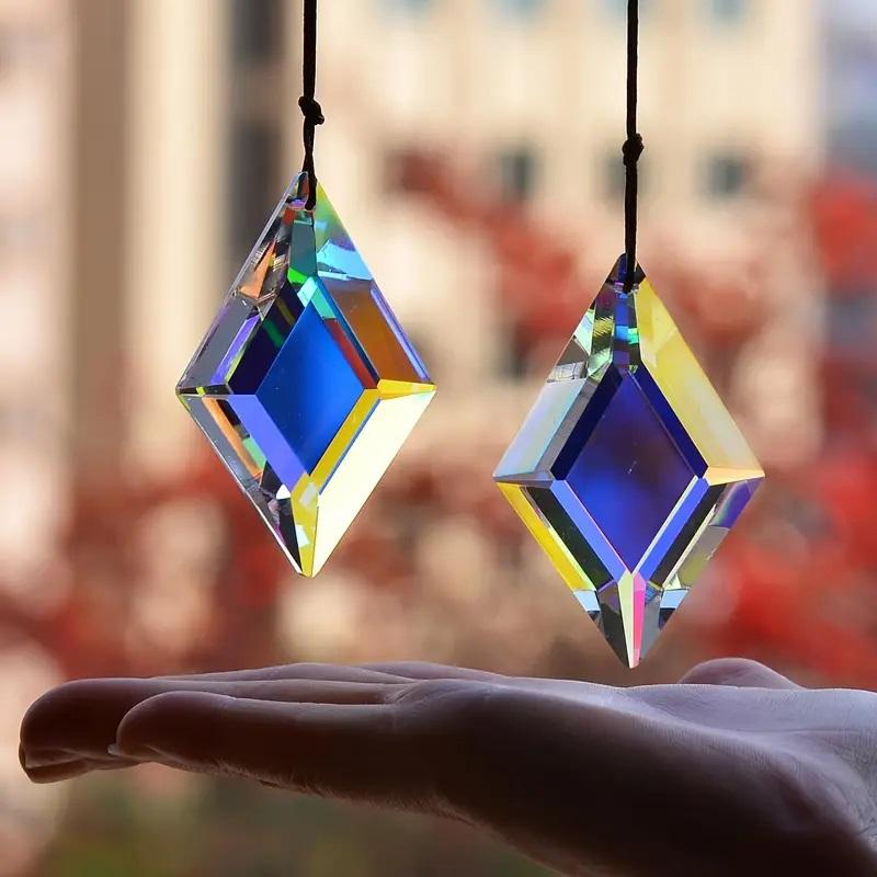 

2 pcs Diamond Shaped Crystal Light Catching Prisms, Rainbow Maker for Window, Balcony, Kitchen, Garden Decoration