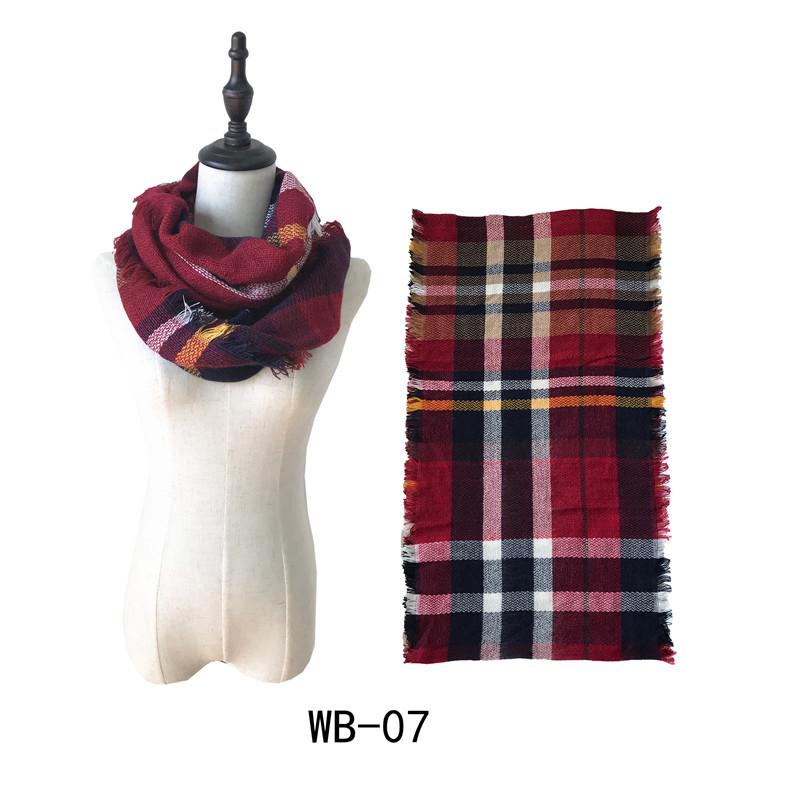 Wind autumn and winter women's warm colorful grid imitation cashmere double-sided fringed grid scarf