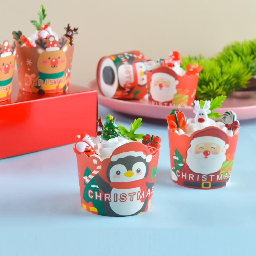 50 Stück Papier Weihnachten Cupcake Wrapper Weihnachtsmann Elch Schneemann Pinguin Muffin Cupcake Liner DIY