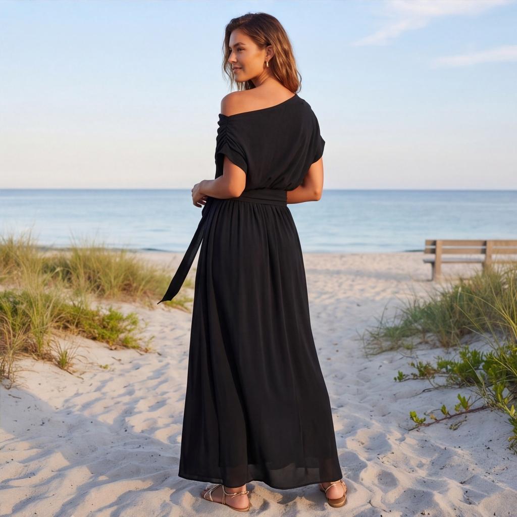 Abito da Donna Casual e alla Moda in Chiffon, Gonna Lunga