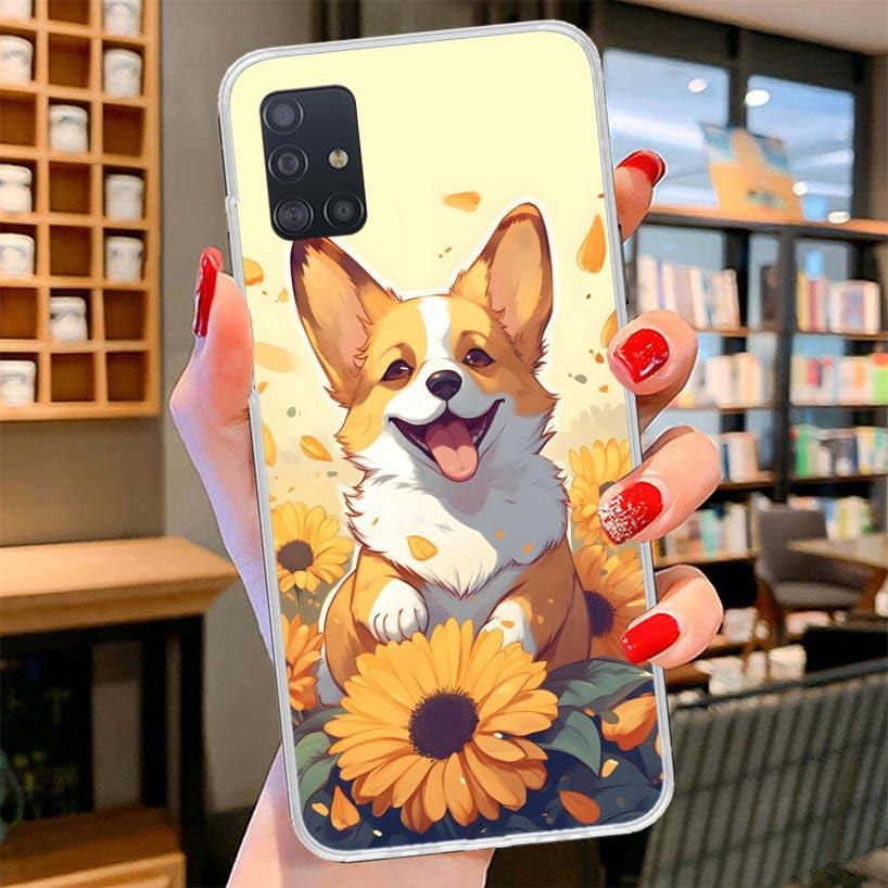 Cartoon Corgi Cute Dog Cover Phone Case For Samsung Galaxy A12 A22 A32 A52 A72 A02S Phone Case Note 20 Ultra 10 S10 Plus A51 A71