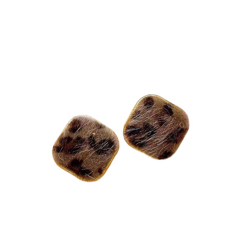 Leopard Print Square Stud Earrings for Autumn & Winter