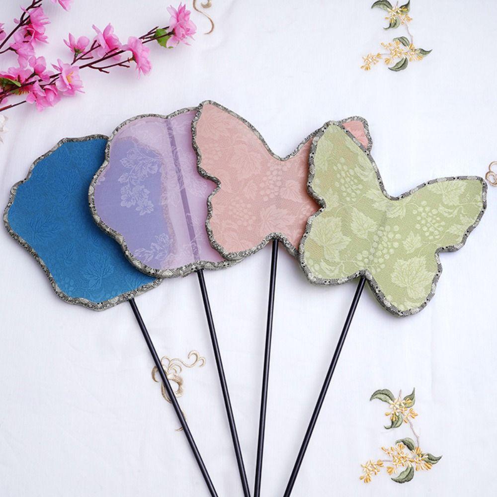 

Chinese Style Dance Handheld Fan Leaves Pattern Long Handled Circular Fan Performance Props Green-style A