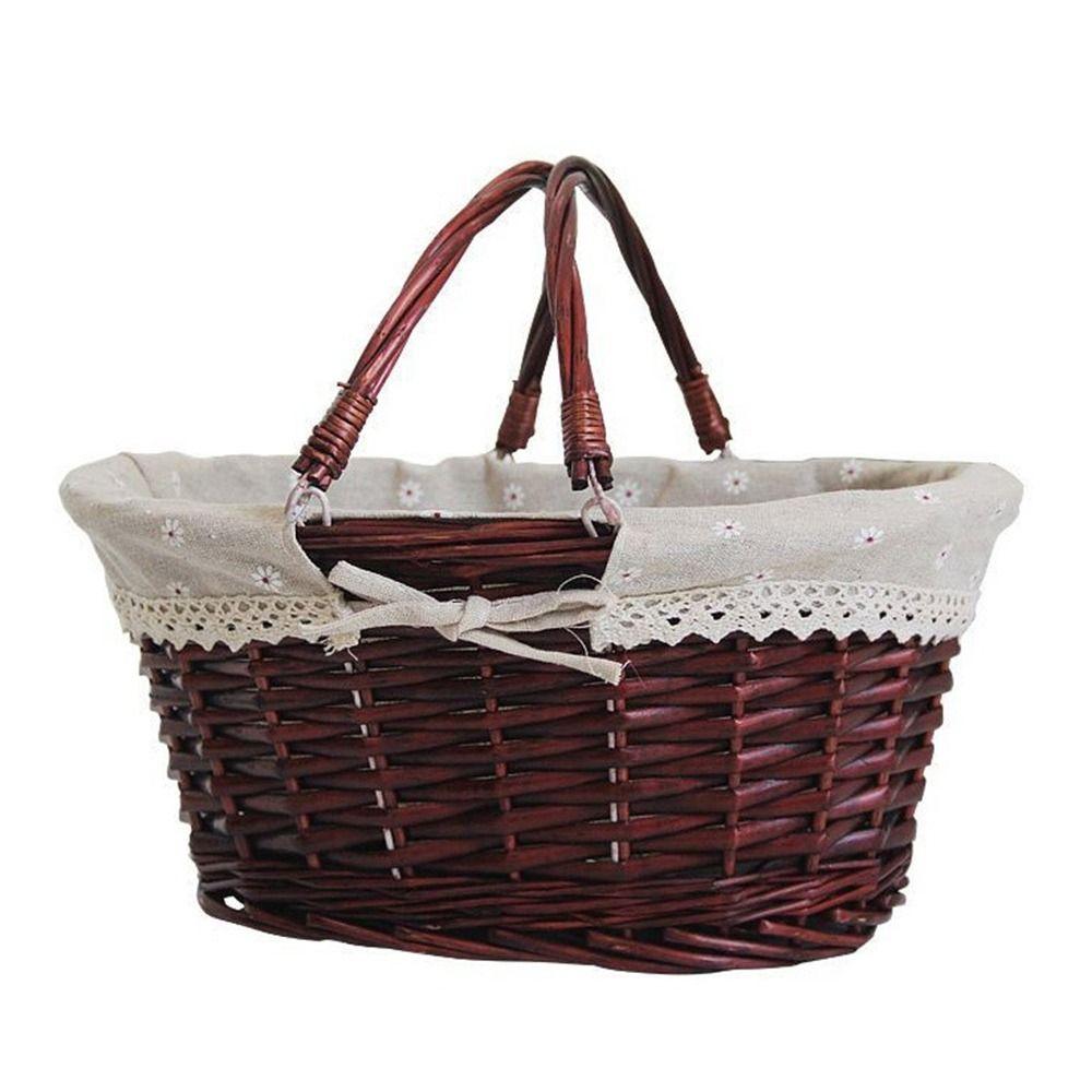 Multoclor Wicker Picnic Basket with Handle Large Capacity Hand Basket Weaving Design Handicraft Storage Basket Outdoor Picnic