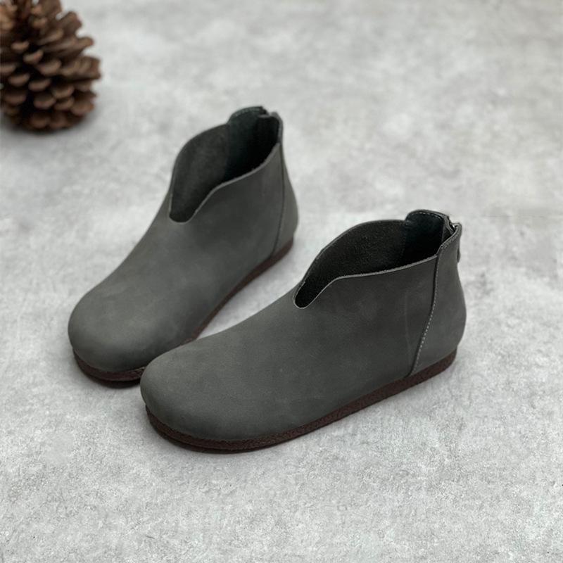 Johnature Retro ručně vyráběná pravá kůže ploché krátké boty s kulatou špičkou měkká podrážka pro volný čas Univerzální dámská obuv