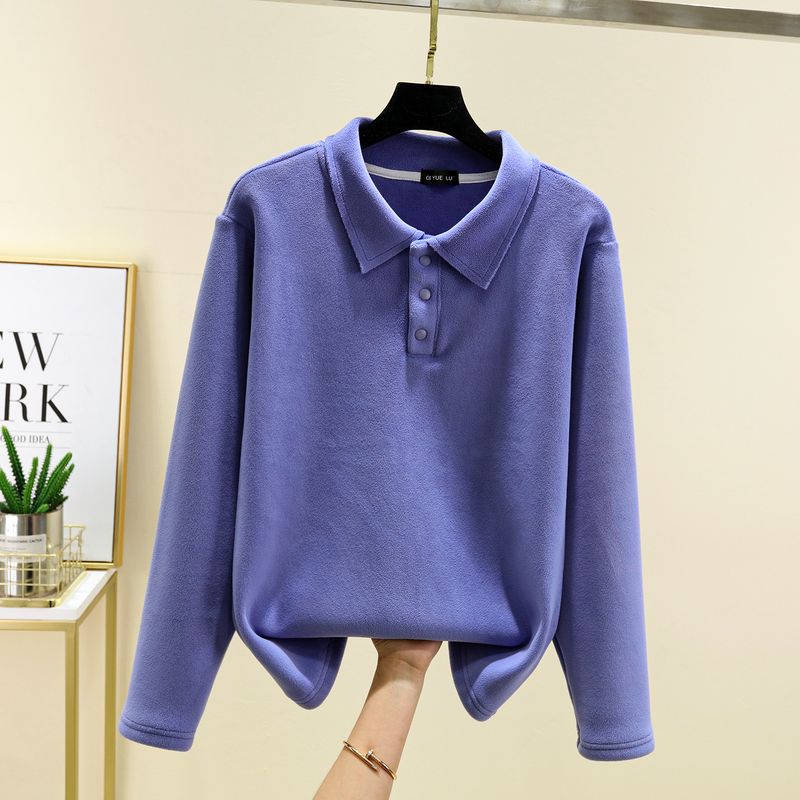 

Осенне-зимняя утолщенная флисовая рубашка поло, верхняя одежда, флисовая футболка с длинным рукавом и лацканами, свободного кроя, больших размеров, универсальный базовый топ Denim Blue XL (60.00 kg-75.00 kg recommended