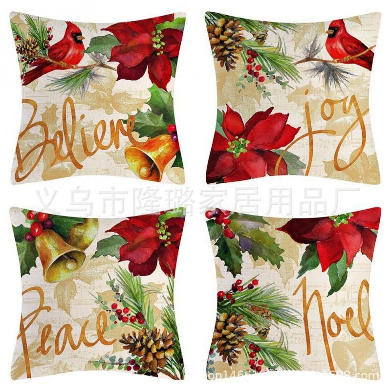 New Christmas Throw Pillow Cushion Home Decoration Short Plush Linen Printed Throw Pillow Cover