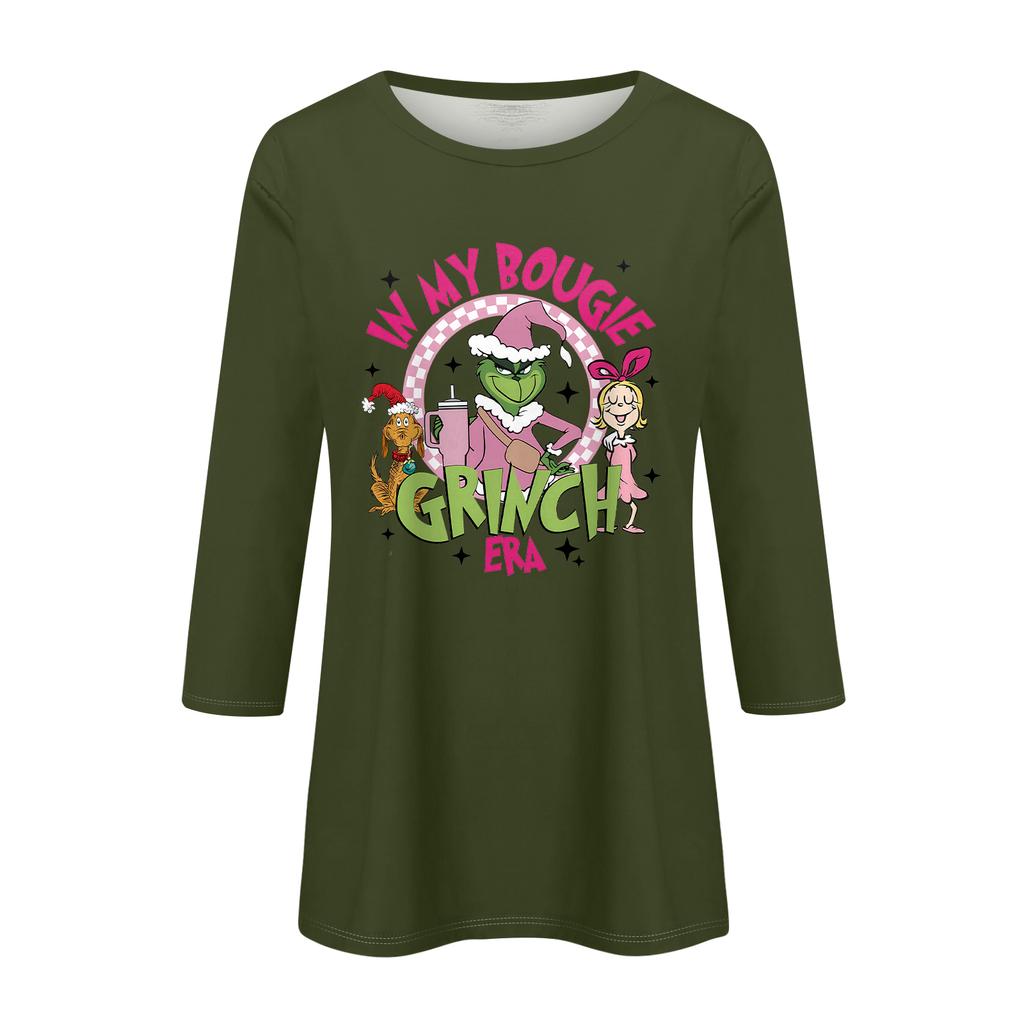 3/4 Sleeve Tops For Women T-Shirt Casual Christmas Print Tops T Shirt Round Neck Pullover Blouse