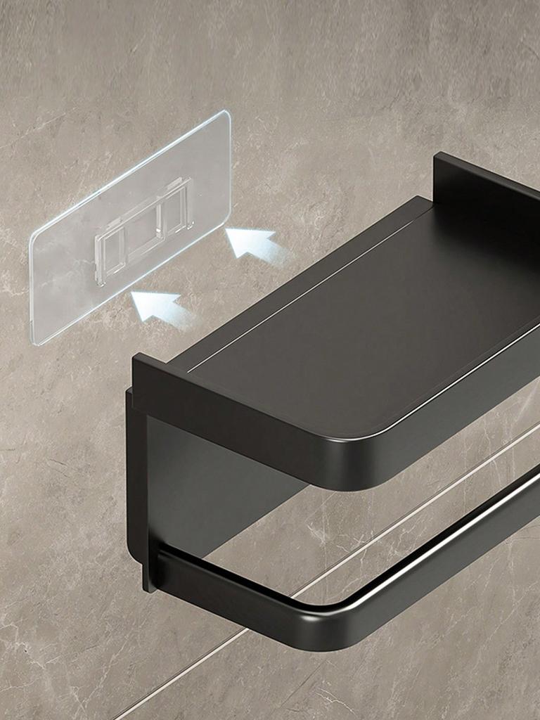 1pc No-drill Adhesive Wall Mounted Toilet Paper Holder With Storage Shelf