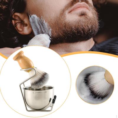 Rasoir pour homme Tasse à raser avec support Kit 3 en 1 Accessoires Portables pour Papa, Mari Acier Inoxydable