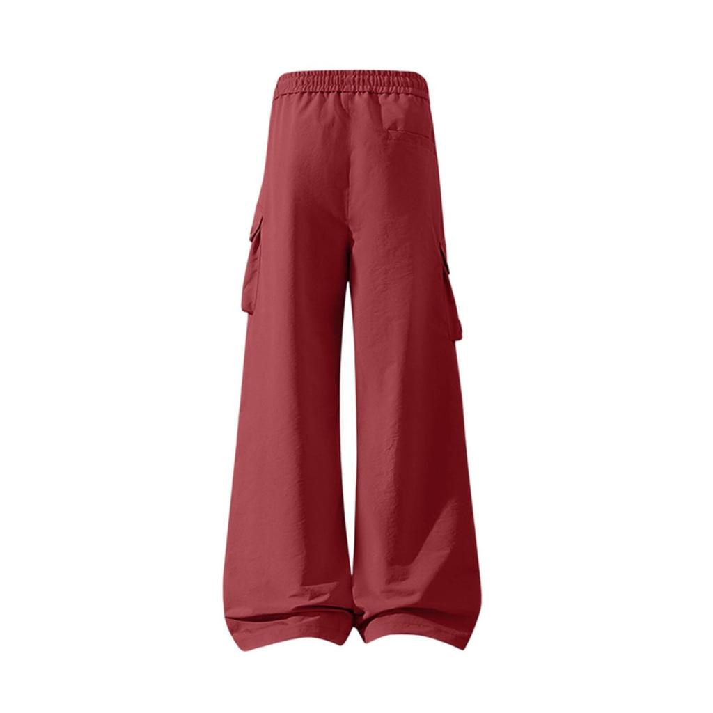 Men's Wide Leg Cargo Pants Casual Loose Fit Retro Multi-Pocket Gray Work Pants for Spring and Fall