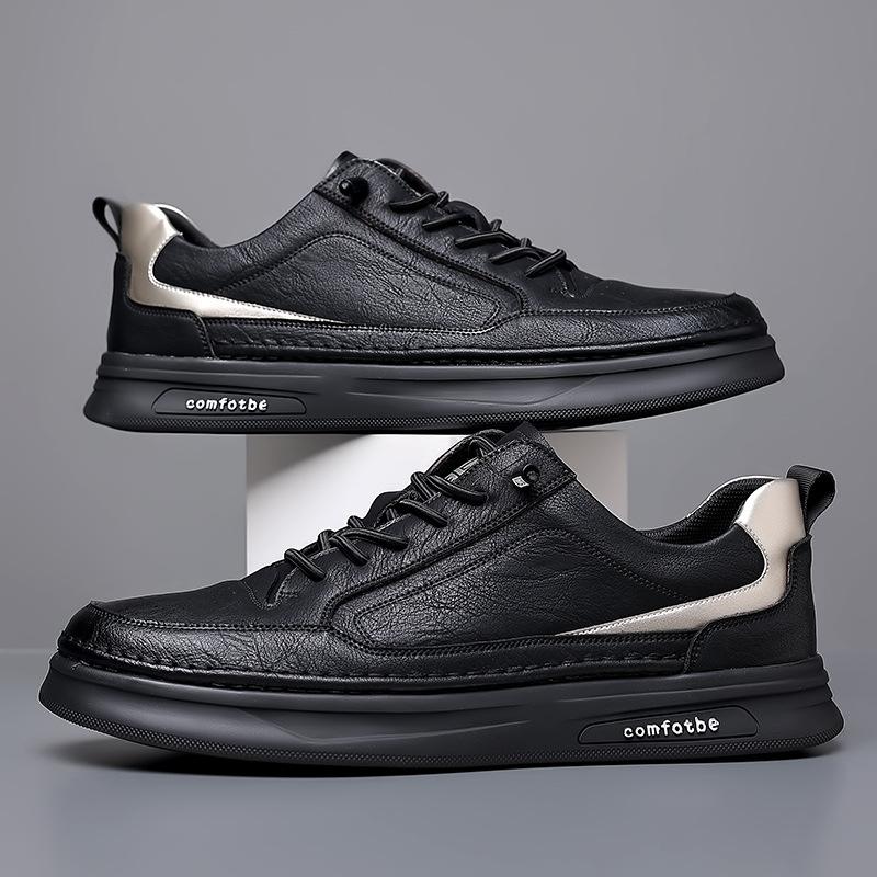 

Men s shoes 2025 new casual board shoes men s handsome little white shoes men s Korean version leather shoes 38 чёрный