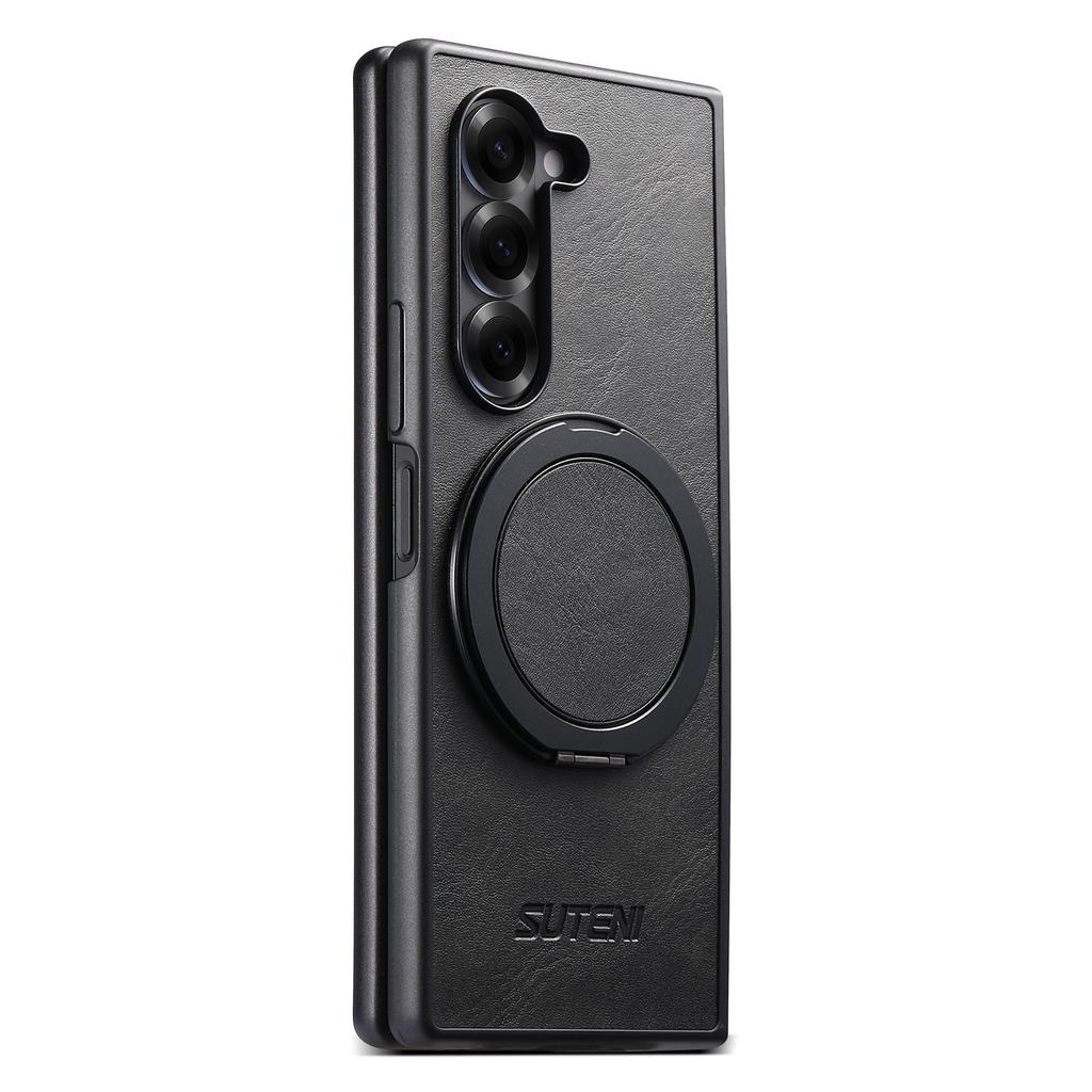 SUTENI G3 For Samsung Galaxy Z Fold7 5G Case Compatible with MagSafe Waxy Texture Rotating Kickstand Leather Phone Back Cover
