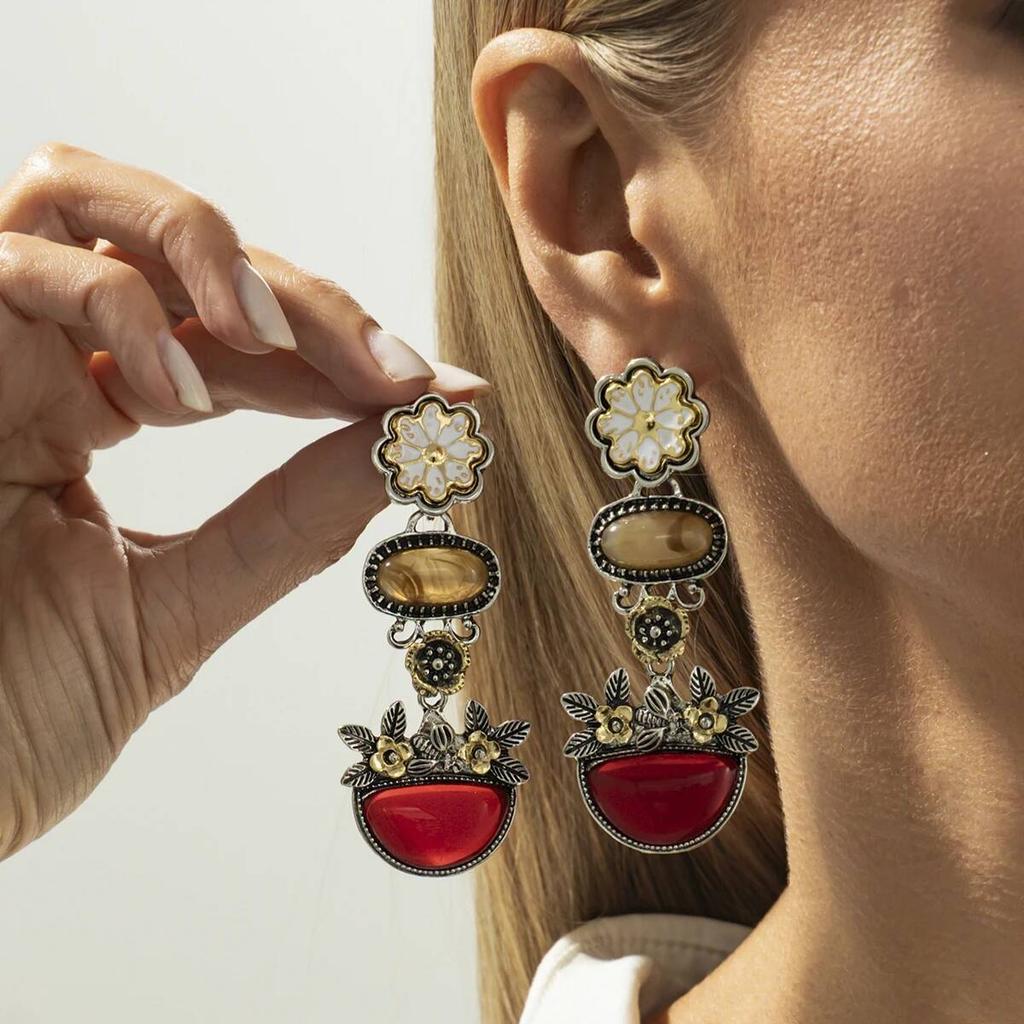 SHIXIN 7 Styles Vintage Acrylic Resin Irregular Pendant Earrings for Women New Trendy Geometric Flowers Drop Party Jewelry Gifts