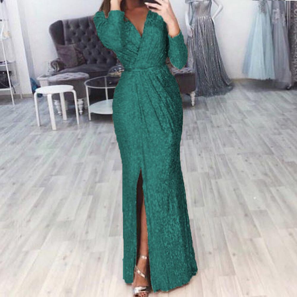 Sparkling Crystal V-Neck Evening Gown - Elegant Luxury Banquet & Performance Dress