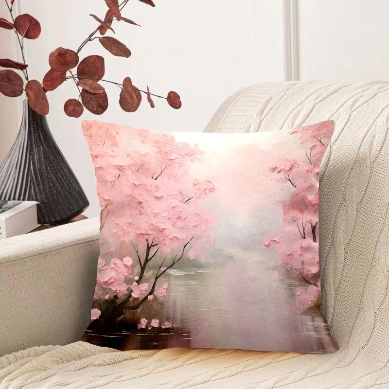 Oil Painting Water Lily Pattern Decorative Pillowcase Living Room Bedroom Square Cushion Pillowcase