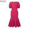 ZANZEA Damen Elegantes Lässiges Quadratischer Kragen Kurzarm Fishtail Kleid
