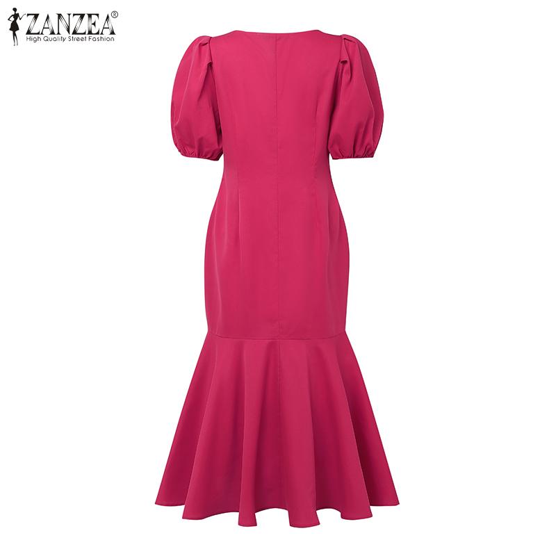 ZANZEA Damen Elegantes Lässiges Quadratischer Kragen Kurzarm Fishtail Kleid