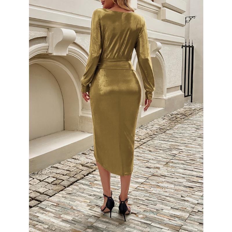 Women's Lace-up Waist-closing Long-sleeved Dress Evening Dress