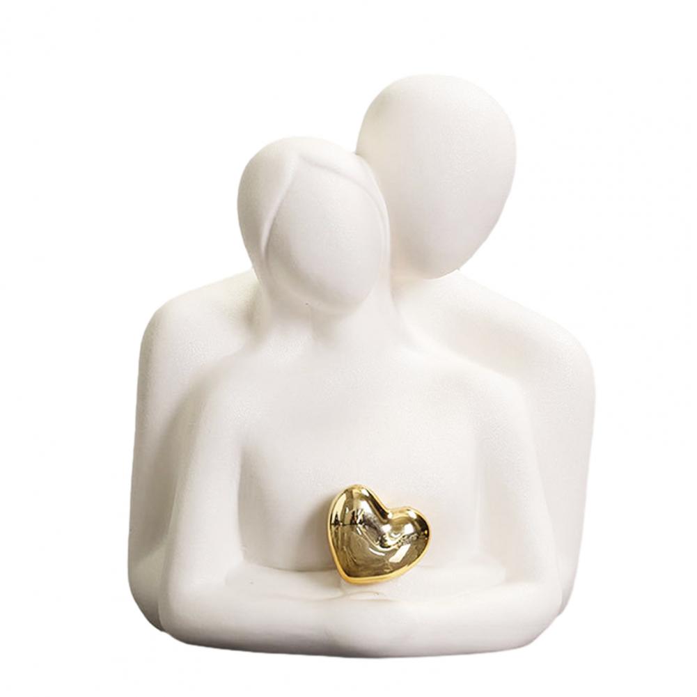 Ceramic Couple Statue Hugging Kissing Lover Figurine Decor Romantic Couple Heart Sculpture For Wedding Valentine's Day Gift